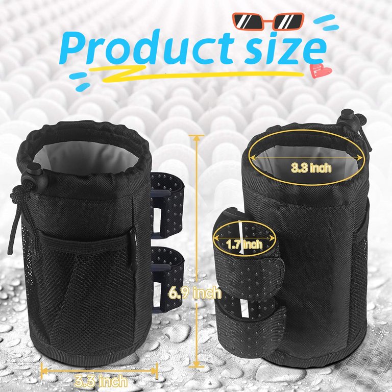 Sevelady 2 Pack Bike Cup Holder, Bicycle Handlebar Water Bottle Holder with Mesh Oxford Pocket, 3.3"L x 6.9"H Bicycle Drink Cup Holder for Bike, Boat, Scooter, Wheelchair, Cruiser up to 32oz (Black)