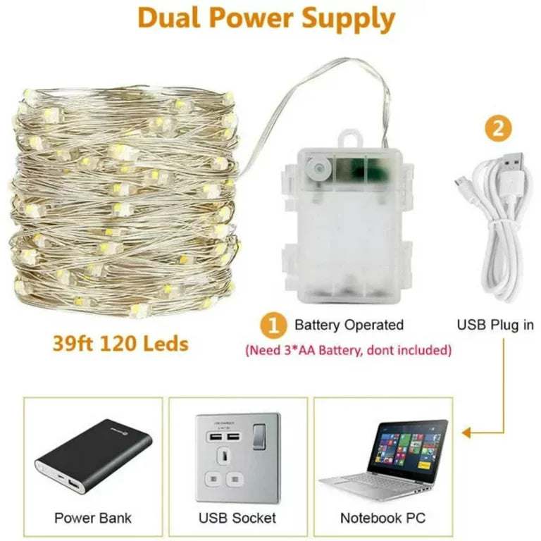 WHATOOK Fairy Lights, String Lights Battery Operated & USB Plug-in 39ft 120 LED 16 Color Changing with Remote Timer, Waterproof 3AA Battery and USB Powered LED Twinkle Lights