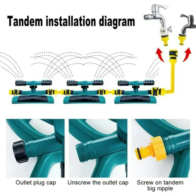 Garden Sprinklers, Water Sprinkler Automatic 360 Degree Rotating Irrigation System for Lawn Yard and Large Coverage Area Oscillating Hose (Green)