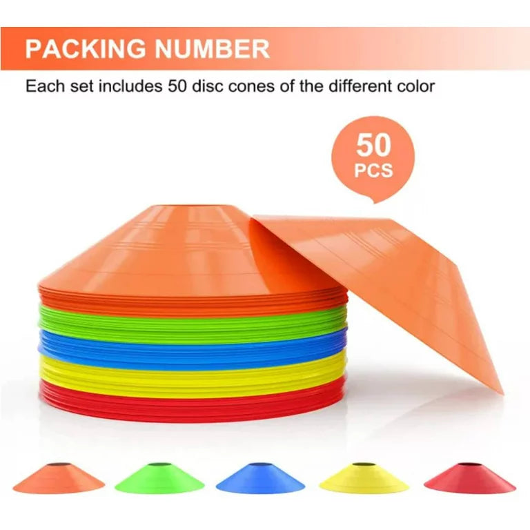 50Pcs Soccer Cones Sports Cones for Drills, Disc Cones, Mark Disc, Agility Soccer Cones with Carry Bag and Holder for Sports Training, Football, Basketball, Coaching, Field Cone Markers