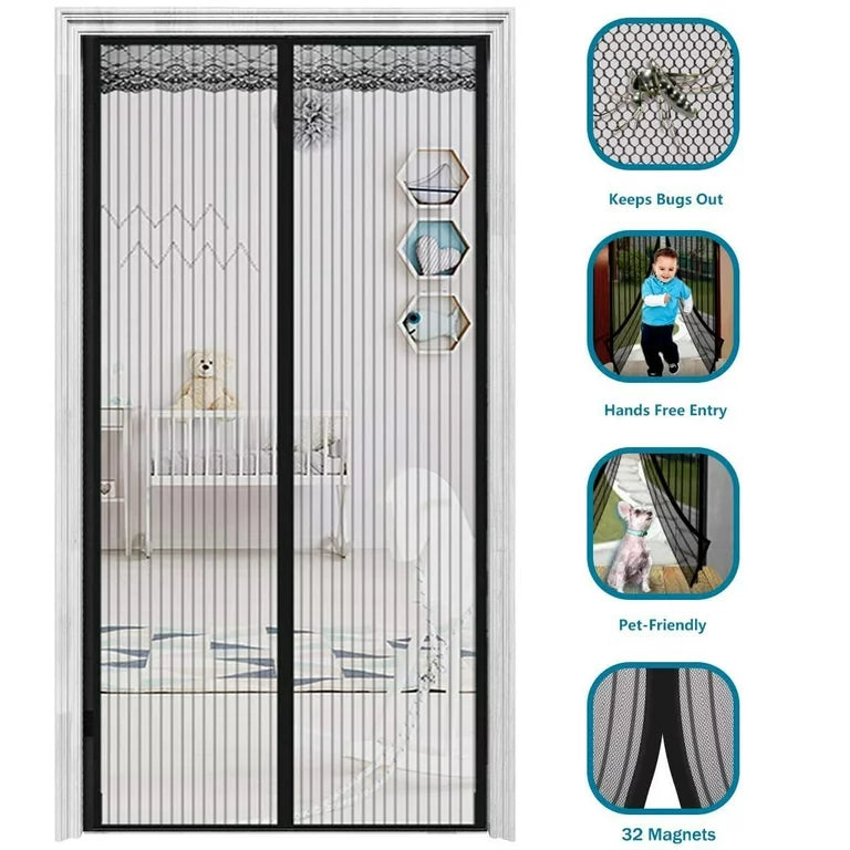 HOOFUN Upgraded Magnetic Screen Door, Magnets Heavy Duty Mesh Curtain Door Mesh Screen Magnetic Door Screen Net Full Frame Seal Hands Free Pets Kid Friendly Keeps Mosquitoes Bugs Out 43''x86''