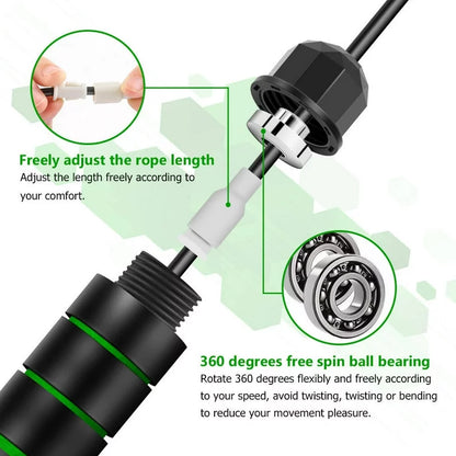 10ft/3Meters Jump Rope, Tangle-Free with Ball Bearing Cable Speed Rope Skipping Rope for Exercise Fitness, Adjustable Jumping Rope Workout with Memory Foam Handles for Women Men Kids-Green