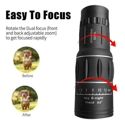 16X52 Monocular Telescope, High Power Prism Compact HD Monocular Scope for Adults Kids, Dual Focus Optics Zoom Telescope for Bird Watching Hunting Hiking Concert Travel 66m/8000m