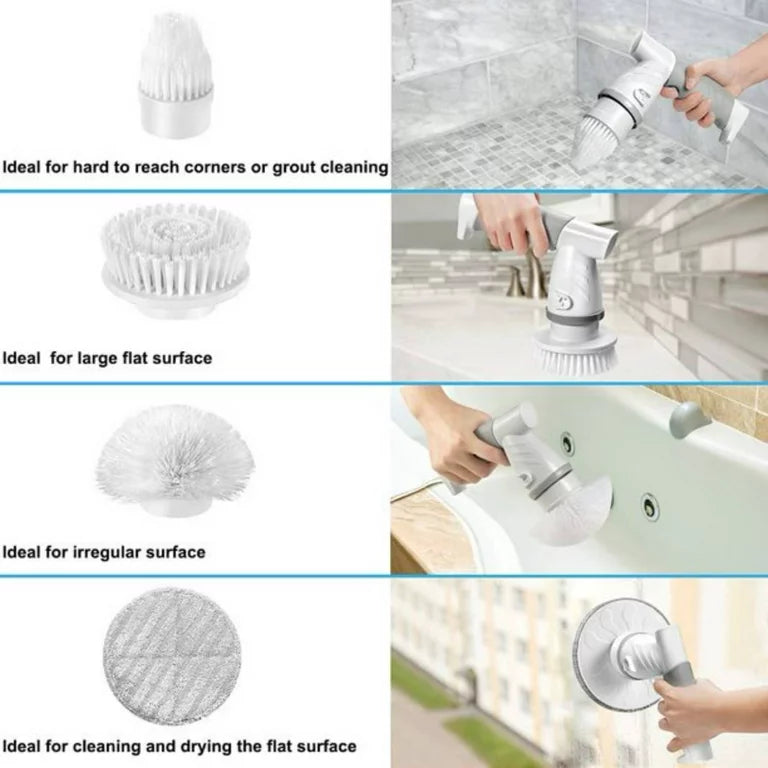 Electric Spin Scrubber, 350 r/min Bathroom Scrubber Rechargeable Shower Scrubber for Cleaning Tub, Tile, Floor, Sink, Window, Cordless with 4 Replaceable Cleaning Brush Heads