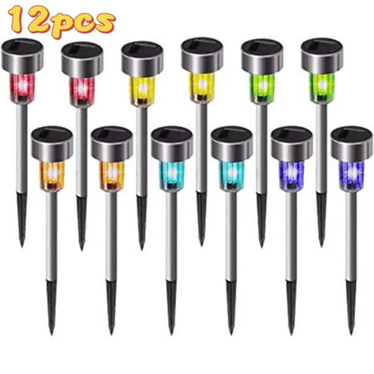 WHATOOK 12 Pack Outdoor Solar Lights Solar Landscape Lights, Stainless Steel LED Outdoor Lighting, Waterproof Garden Lights for Walkway, Terrace, Multicolor