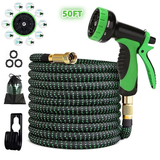 Seven Lady Expandable Garden Hose 50ft, 10 Spray Nozzles, Expandable Water Hose with Solid Brass Connector & Double Latex Core, Lightweight No-Kink Flexible Water Hose