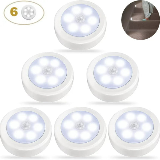 WHATOOK 6pcs Motion Sensor Light, Cordless Battery-Powered LED Closet Light, Stick on Anywhere LED Cabinet Lights, Auto on/off Wireless Night Light for Stair Bedroom Kitchen, White