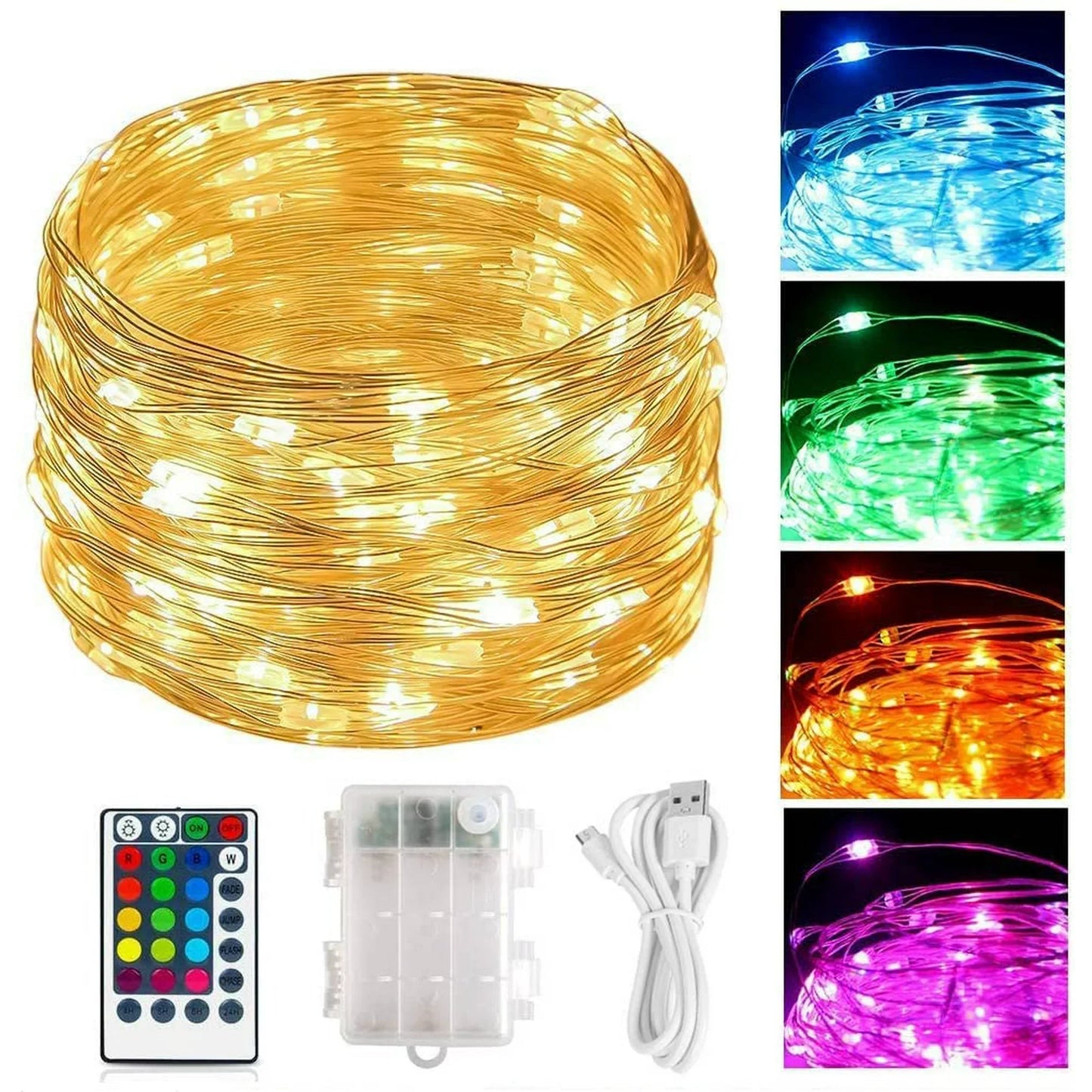 WHATOOK Fairy Lights, String Lights Battery Operated & USB Plug-in 39ft 120 LED 16 Color Changing with Remote Timer, Waterproof 3AA Battery and USB Powered LED Twinkle Lights