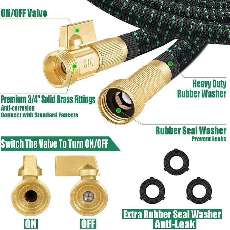 Seven Lady Expandable Garden Hose 50ft, 10 Spray Nozzles, Expandable Water Hose with Solid Brass Connector & Double Latex Core, Lightweight No-Kink Flexible Water Hose