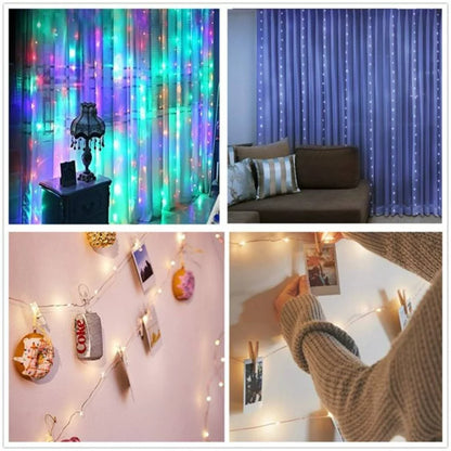 WHATOOK 300 LED Curtain String Lights,8 Modes Fairy Lights with Remote,9.8x9.8ft Multicolor Plug-in Starry Christmas Light,Icicle Light,Indoor/Outdoor Wall Decorations for Room/Garden/Wedding/Party