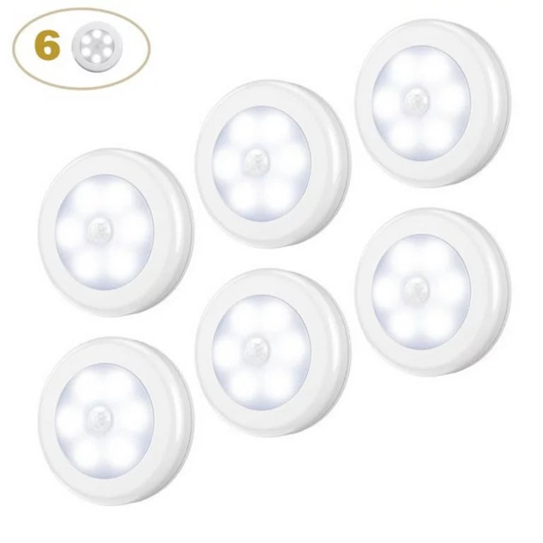 WHATOOK 6pcs Motion Sensor Light, Cordless Battery-Powered LED Closet Light, Stick on Anywhere LED Cabinet Lights, Auto on/off Wireless Night Light for Stair Bedroom Kitchen, White