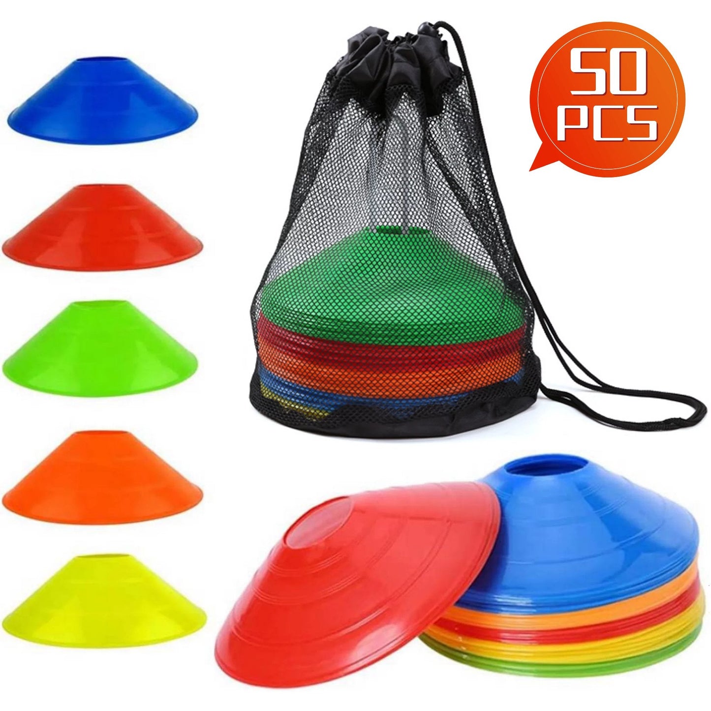 50Pcs Soccer Cones Sports Cones for Drills, Disc Cones, Mark Disc, Agility Soccer Cones with Carry Bag and Holder for Sports Training, Football, Basketball, Coaching, Field Cone Markers